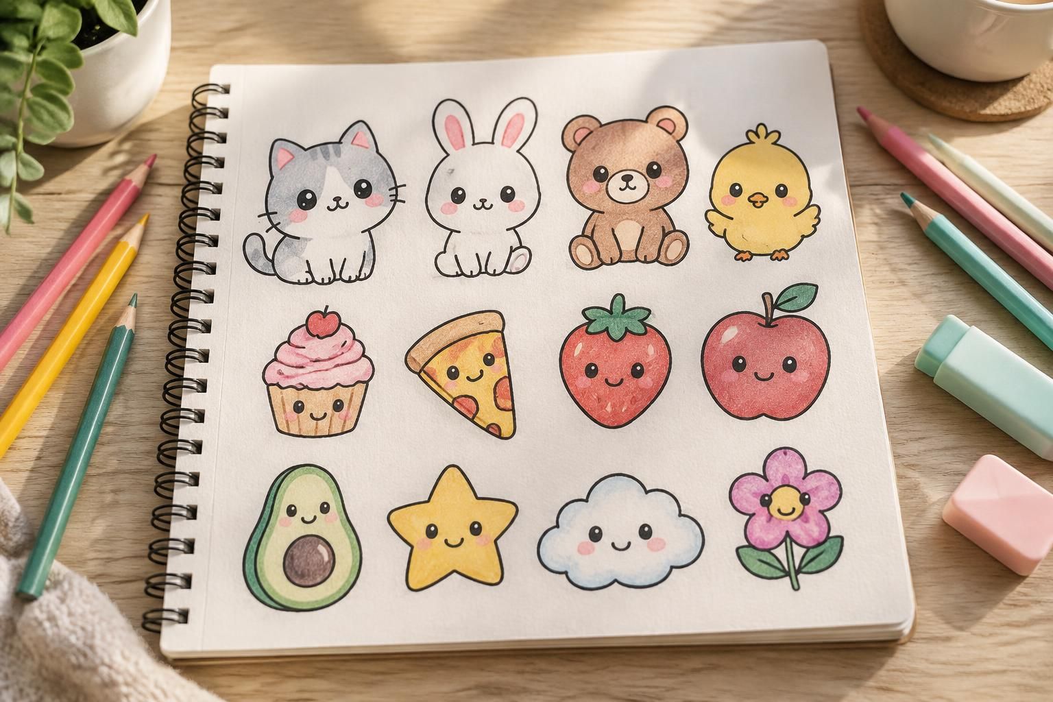 découvrez des tutos de dessin kawaii faciles pour dessiner des animaux, des aliments, des fruits et plein d’autres idées mignonnes.